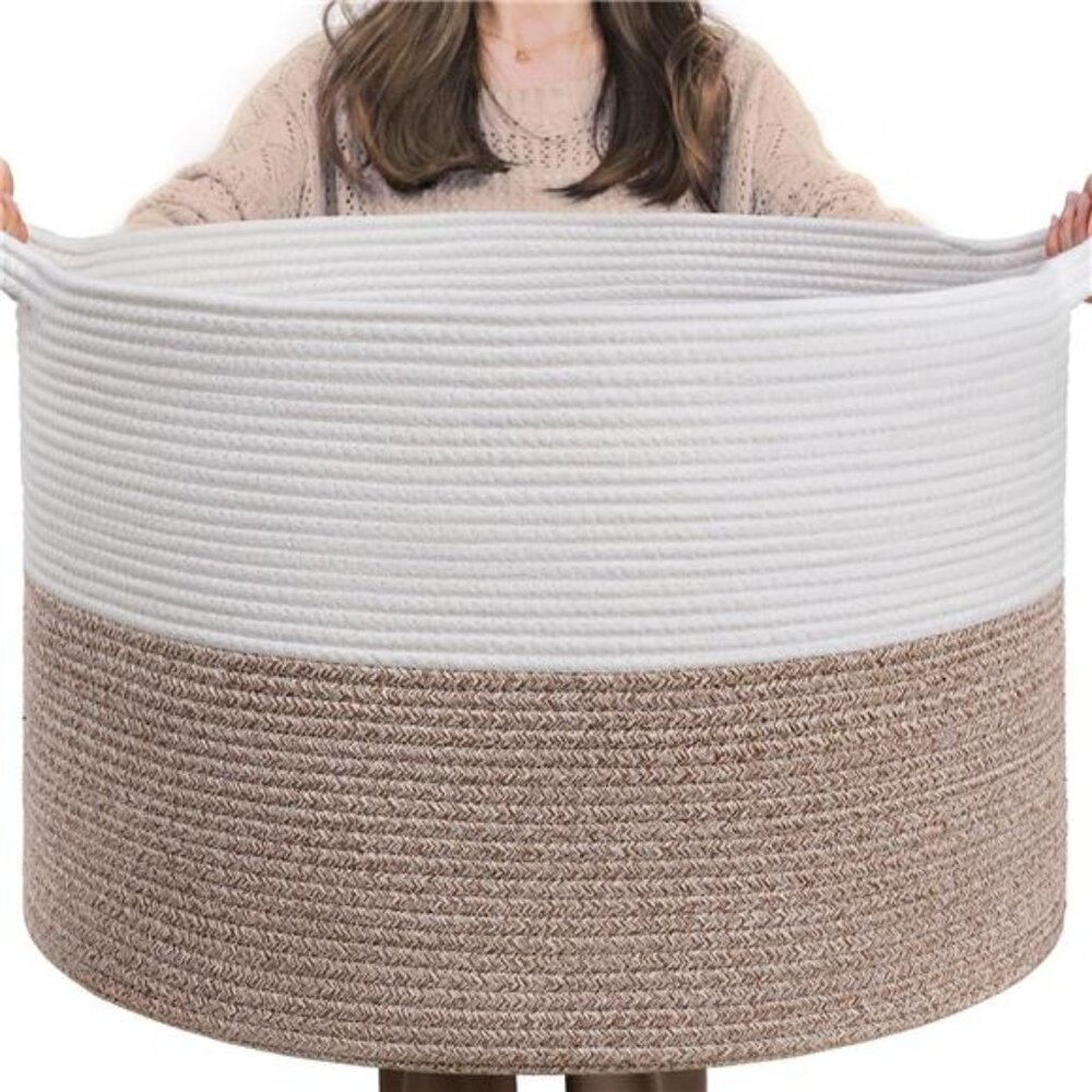 Large Cotton Rope Basket 21.7" x 21.7" x 13.8" Woven Baby Laundry